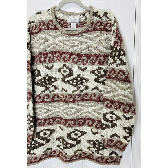 Vintage EXPRESS Tricot Chunky HandKnitted Wool Angora Sweater Size L Fisherman - Picture 5 of 12